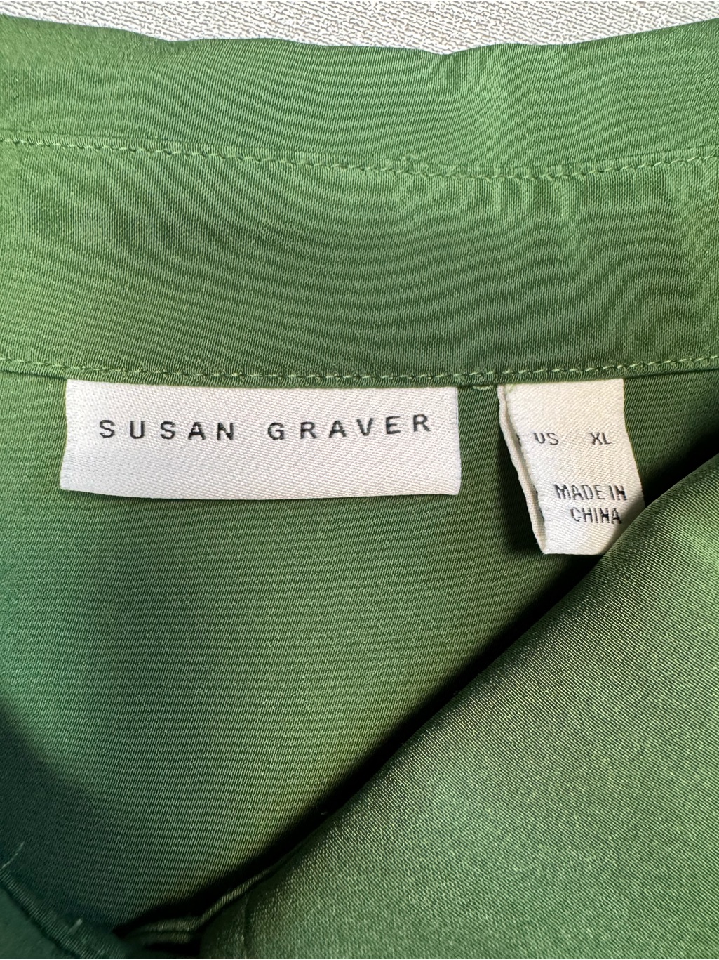 Susan Graver Stretch Peachskin Button-Front Green Shirt Size Xl — image 6 of 8